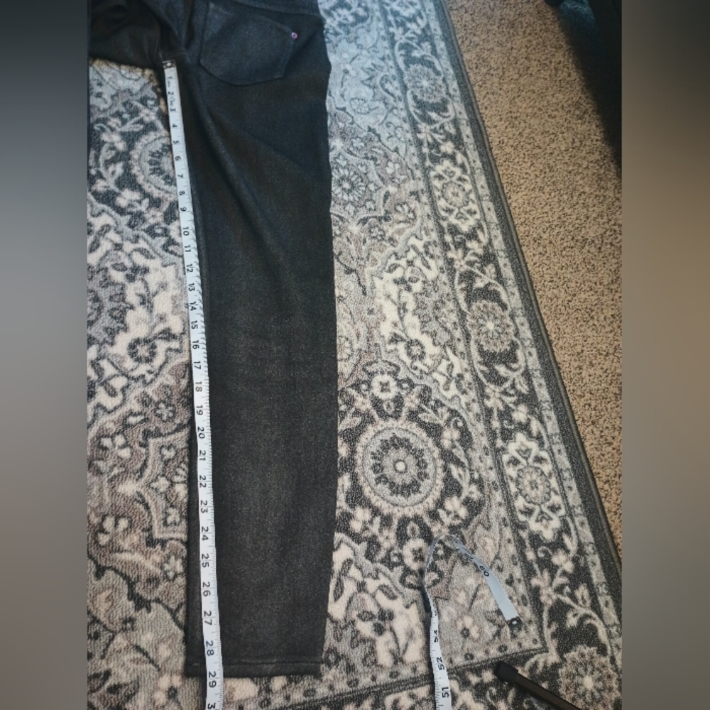 Spanx Solace Wax Denim Leggings Medium Gray Shimmer Stretch Slimming Glam - Picture 12 of 12
